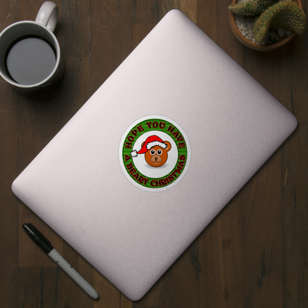 Have a Merry Christmas - Hope You Have a Beary Christmas - Bear With Santa Hat Green Ring by CDC Gold Designs